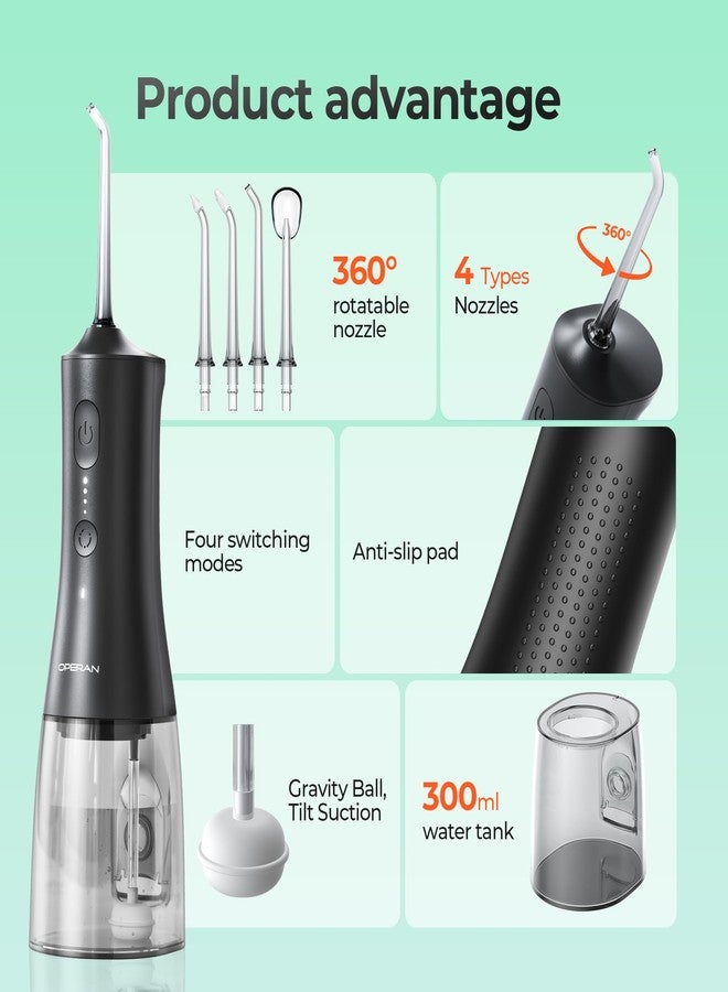 OPERAN Water Flossers for Teeth, Cordless Portable Water Flossers for Adults Braces, IPX7 Waterproof with 4 Modes, 4 Professional Nozzles, 300ml Tank & 21 Days Runtime for Travel, Black, 1Pack - Image 5